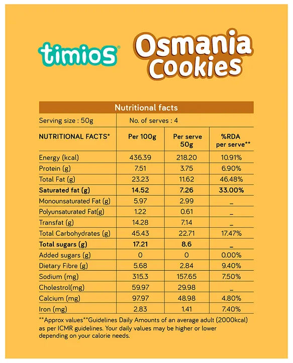 Cookies | Osmania Cookies -Made With Whole Wheat Flour and Butter –  No Refined Sugar, No Added Preservative - Timios - 200gm