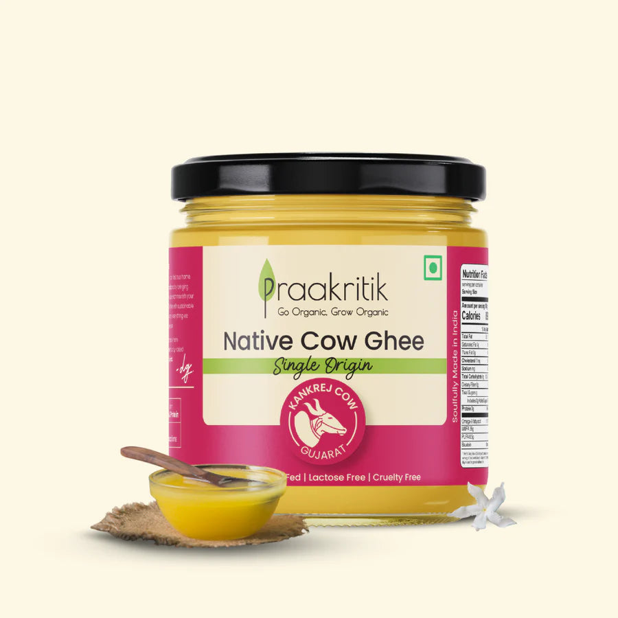 Ghee | Native Kankrej Cow Ghee (Single Origin) - Kankrej Cow (Gujarat) - Organic Grass Fed, Lactose Free, Cruelty Free - Praakritik - 500ml