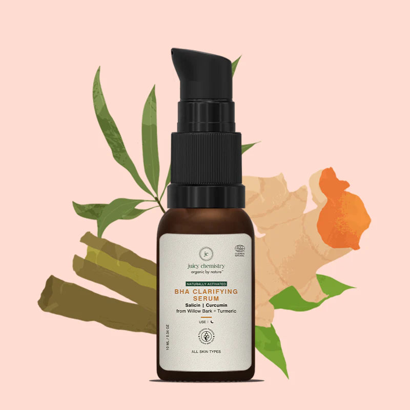 BHA Clarifying Serum |  - (Salicin &amp;amp; Curcumin) - Controls Acne , Blemishes Clarifies Pores - Handmade - Organic - Indian  Vegan, Crutely Free, Gmo Free, Zero Sulphates, No Synthetic Fragrances &amp;amp; No Colours Added - Juicy Chemistry - 10ml