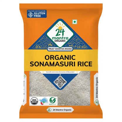 Rice |Organic Sona Masoori Rice - USDA Organic - Gluten Free - No Synthetic Pesticides or Fertilizers– 24 Mantra – 1000gm
