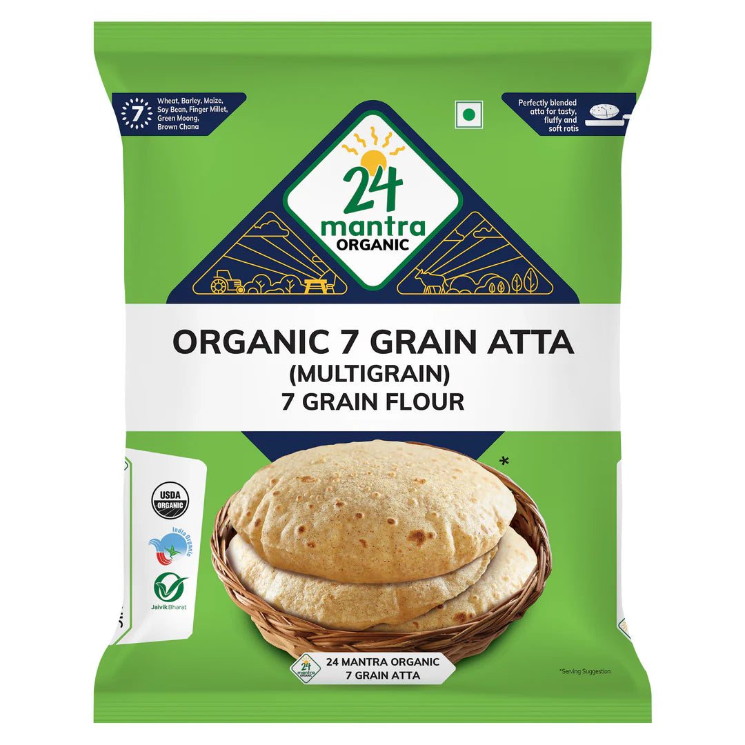 Flour | Organic 7 Grain Atta (Multigrain)-Seven Grain Flour-USDA Organic- No Synthetic Pesticides or Fertilizers - 24 Mantra Organic - 1000gm