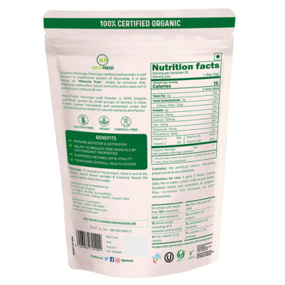 Moringa Powder | USDA Organic  - Vegan, Gluten Free- Supports Metabolism &amp; Vitality &amp; Immune Booster - Geo Fresh – 250gm