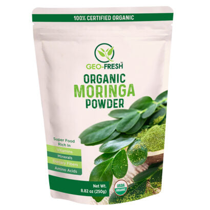 Moringa Powder | USDA Organic - Vegan, Gluten Free- Supports Metabolism & Vitality & Immune Booster - Geo Fresh – 250gm