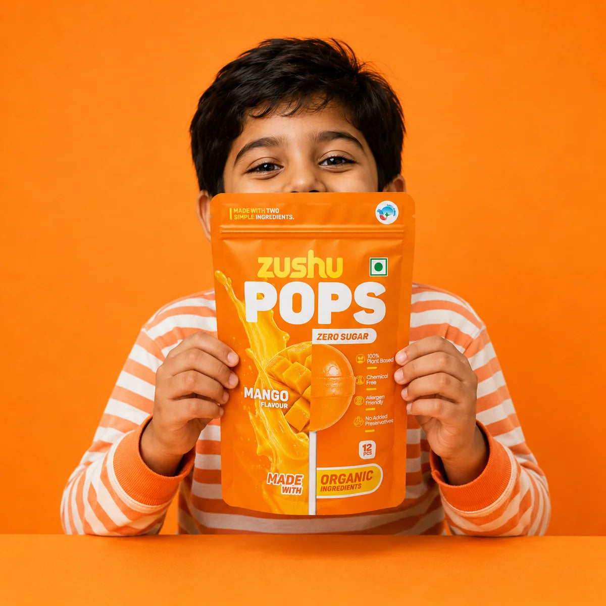 Lollipops | Mango Flavour (Zero Sugar) -Vegan- Made With Organic Ingredients - 100% Plant Based , Chemical Free, No Refined Sugar- Zushu - 12Pops - 120gm