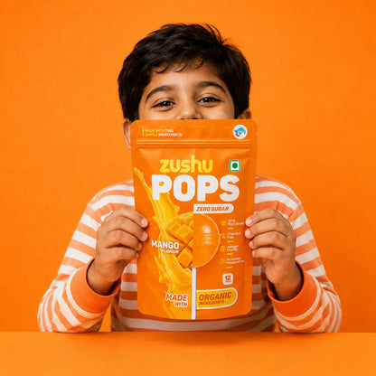 Lollipops | Mango Flavour (Zero Sugar) -Vegan- Made With Organic Ingredients - 100% Plant Based , Chemical Free, No Refined Sugar- Zushu - 12Pops - 120gm