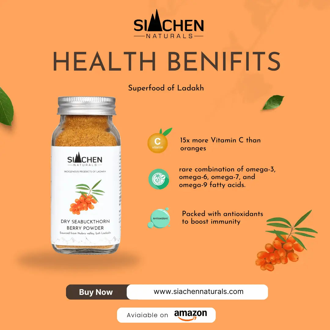 Seabuckthorn Berries Powder |  Dry - (Nubra valley, Leh Ladakh) - 100% Natural - Siachen Naturals - 70gm