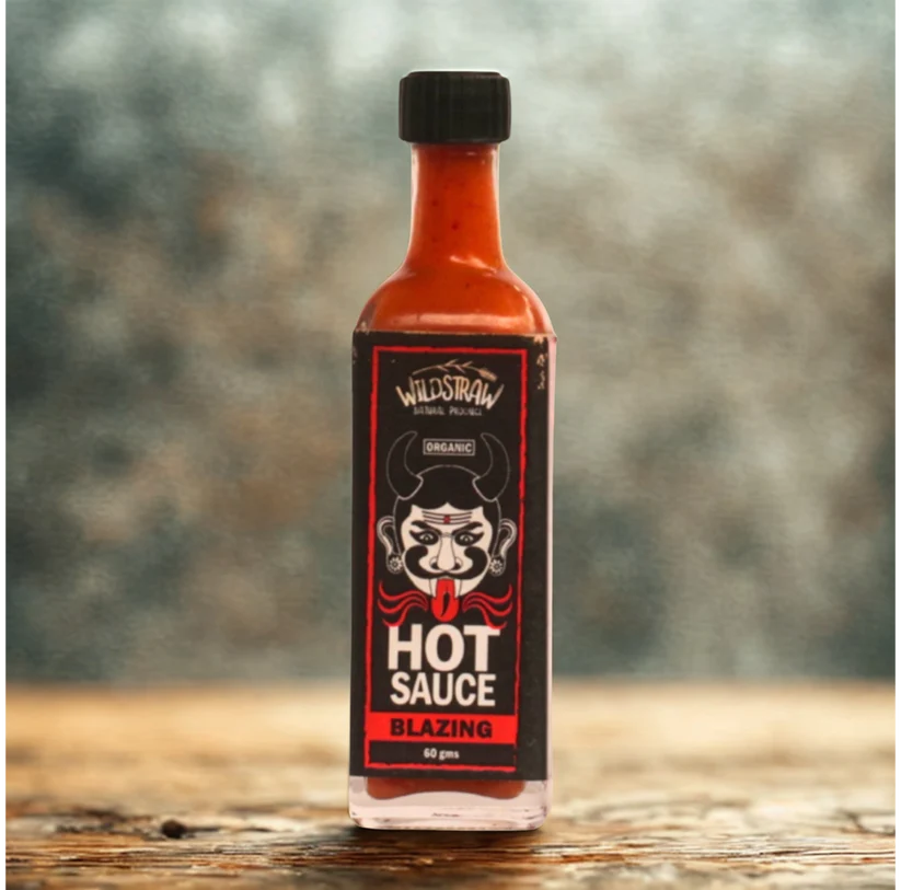 Sauce | Blazing Hot Sauce - Vegan -No synthetic Vinegar, no preservatives- No Preservatives or Artificial additives– Wildstraw – 60gm