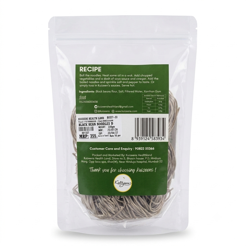 Noodles | Black Beans Noodles - Protein Rich , High Fibre- No Preservatives, Oil Free – Kuizeens – 220gm