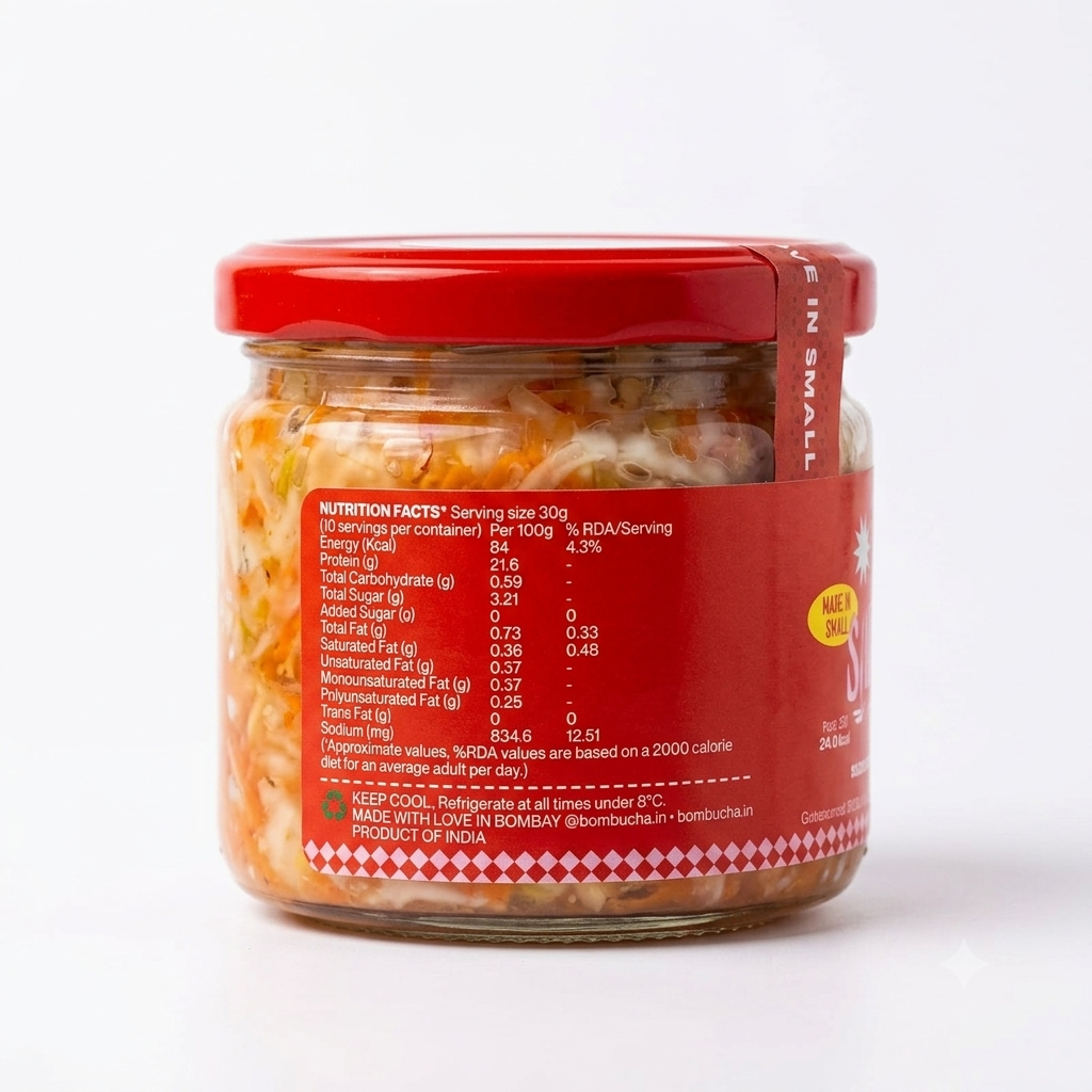 Carrot Sauerkraut | Traditionally Fermented Probiotic Cabbage - With Carrot - Raw - Real - Natural - Vegan, No Added Vinegar &amp; No Added Preservatives - Bombucha - 300gm