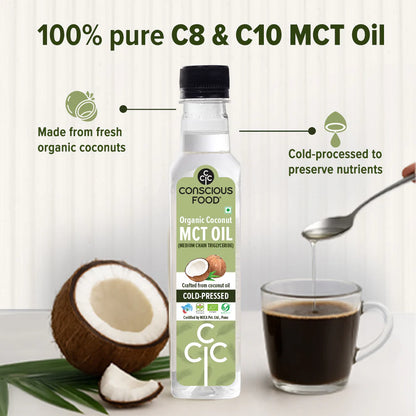 MCT Coconut Oil - Certified Organic - Cold Pressed - Conscious Food - 250ml
