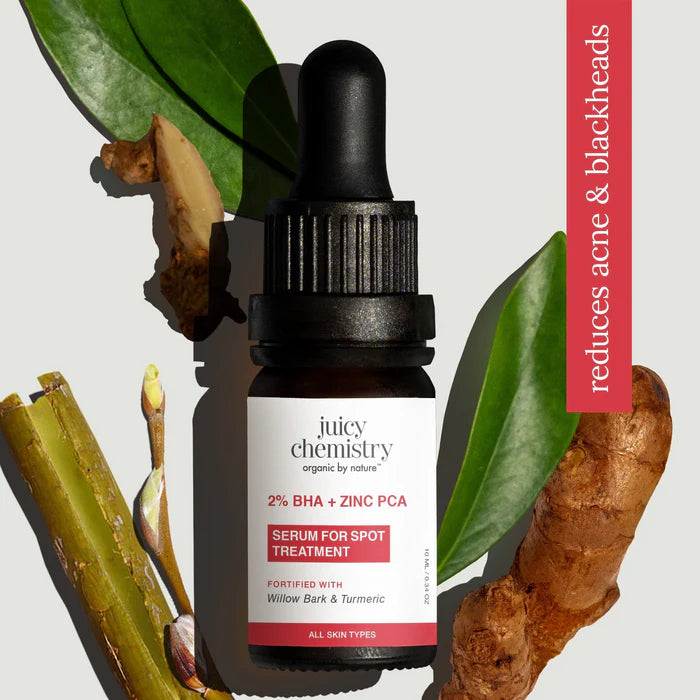 Face Serum| 2% BHA + Zinc PCA Face Serum (Fortified With Willow Bark &amp; Turmeric) - Handmade - Organic - Indian  Vegan, Crutely Free, Gmo Free, Zero Sulphates, No Synthetic Fragrances &amp;amp; No Colours Added - Juicy Chemistry - 30ml