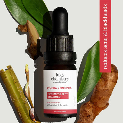Face Serum| 2% BHA + Zinc PCA Face Serum (Fortified With Willow Bark &amp; Turmeric) - Handmade - Organic - Indian  Vegan, Crutely Free, Gmo Free, Zero Sulphates, No Synthetic Fragrances &amp;amp; No Colours Added - Juicy Chemistry - 30ml