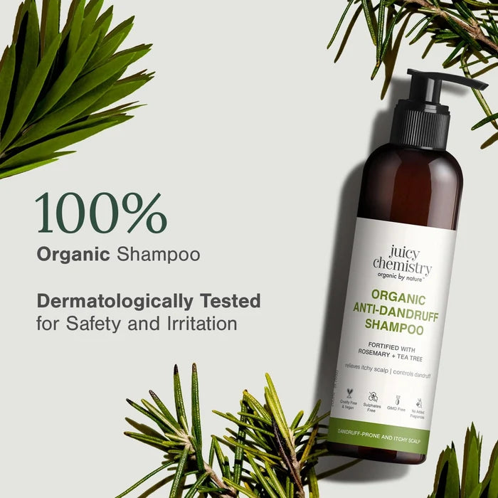 Shampoo | Anti- Dandruff (Rosemary &amp;amp; Tea Tree) - Handproduct - Relieves Itchy Scalp &amp;amp; Reduces Dandruff - Natural - Indian - Vegan, Cruelty Free, Gmo Free, No Synthetic Fragrances &amp;amp; Zero Dyes - Juicy Chemistry - 200ml