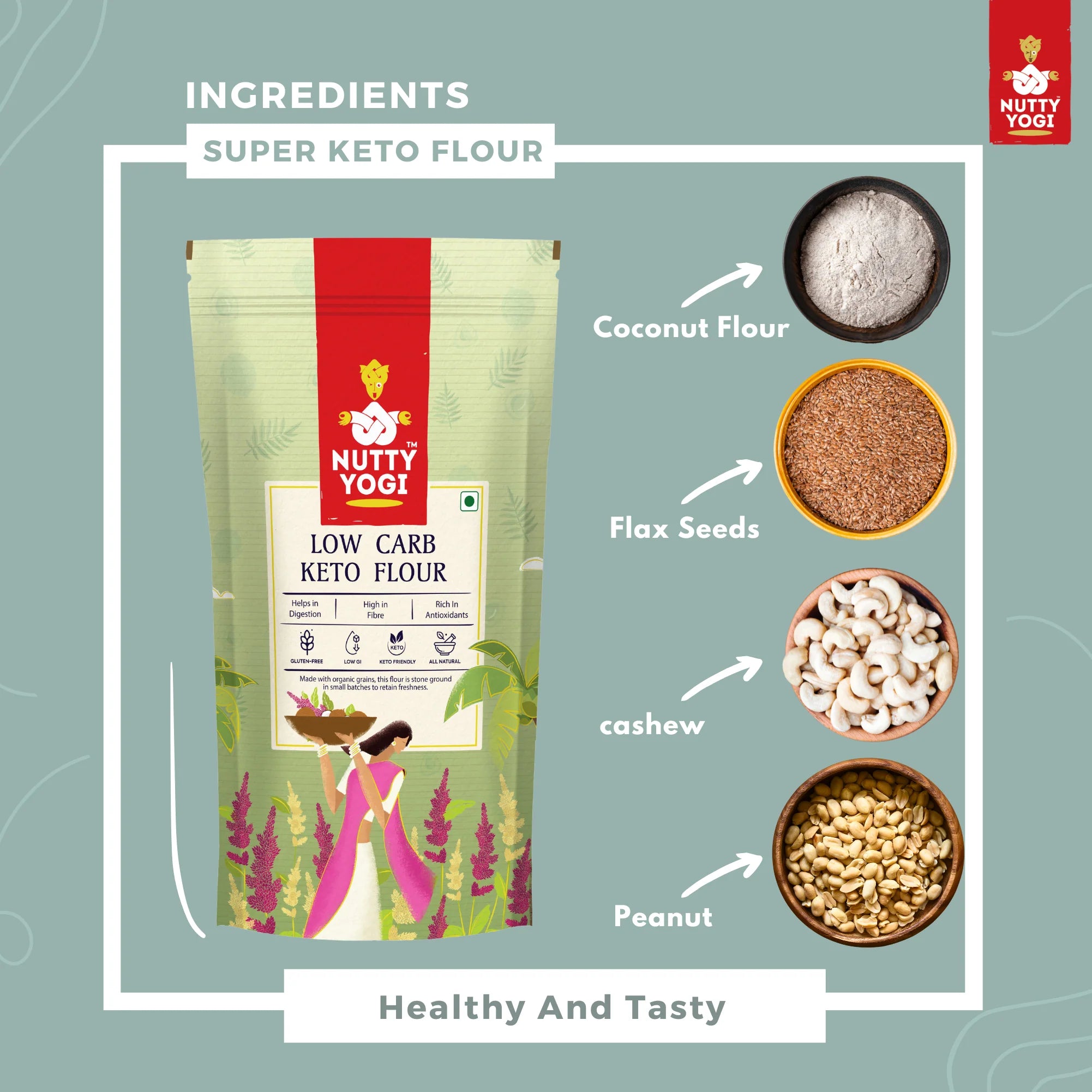 Flour | Low Carb Keto Flour - Natural - Gluten Free, Keto Friendly, High In Fiber, No Added Chemicals &amp; No Added Preservatives - Nutty Yogi - 500gm