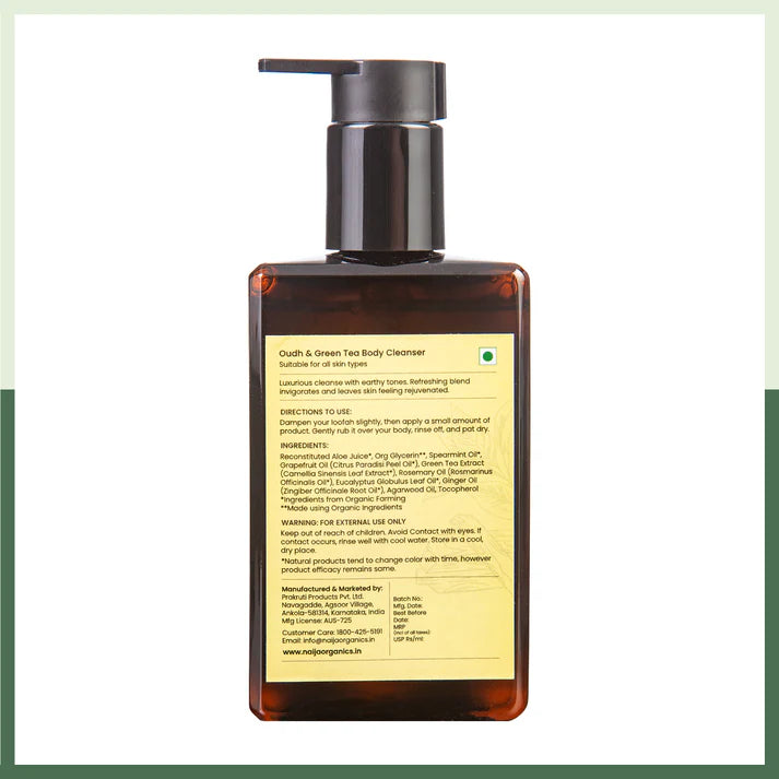 Body Cleanser with Oudh &amp; Green Tea Extracts Body Wash - 100% Vegan, Sulphate &amp; Paraben Free – Naija – 200ml