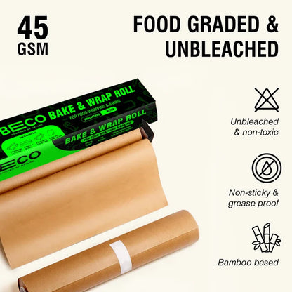 Bake &amp; Wrap Roll (Food Wrapping &amp; Baking) -Unbleached - Eco Friendly - Beco - 1 Roll (20 metre)