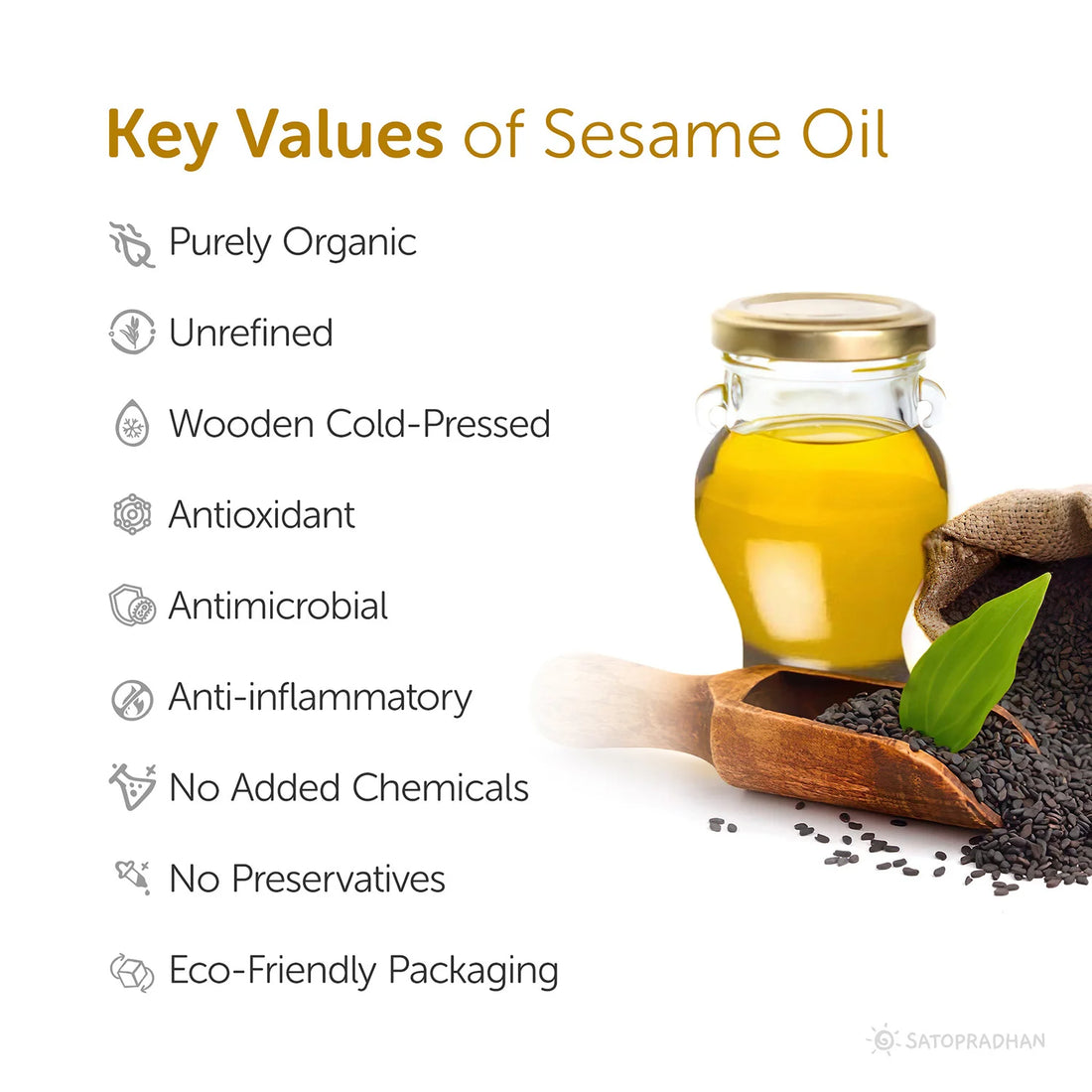 Oil|Sesame (Gingelly) Oil  -  Pure &amp; Wooden Cold-pressed without Chemicals - Extracted from Black Sesame Seeds - No Preservatives - Satopradhan – 1000ml