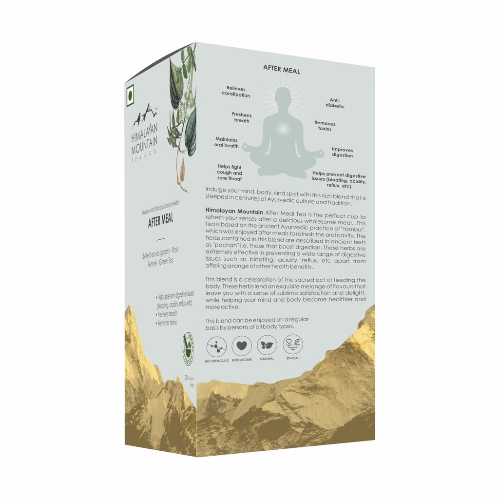 Tea | After Meal (Made With Ethical &amp; Natural Herbs) - Betel Leaves (Paan) - Rose, Fennel - Green Tea - Helps Prevent Digestive Issue - Himalayan Mountain – 1.60g x 20 Infusion Bag