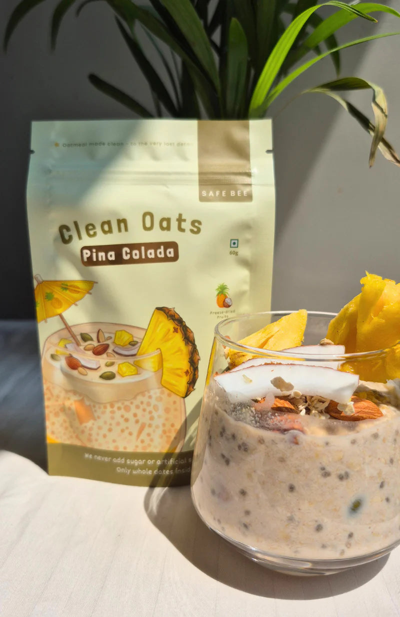 Clean Oats (Pina Colada)- Freeze Dried Fruit &amp; Date Sweetened- 100% Wholefood, Plant Based -No additives , No emulsifiers, No Added Oils , No Syrups – Safe Bee – 60gm