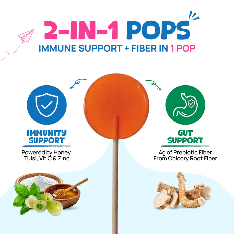 Pops | Immune Support Pops(Ages 2+)-Natural Orange Flavour - Daily Gut Support -No Artificial Preservatives - No Artificial Colors- No Refined Sugar - Wellopia - 1 5 Pops -90gm