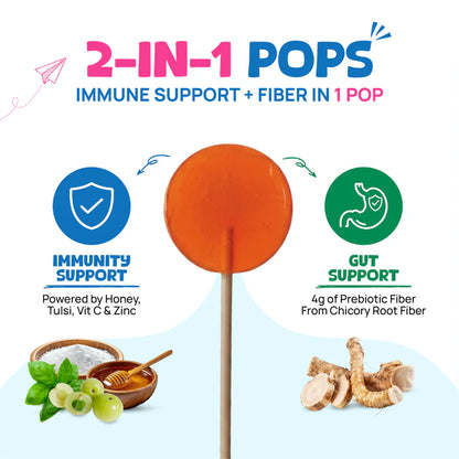 Pops | Immune Support Pops(Ages 2+)-Natural Orange Flavour - Daily Gut Support -No Artificial Preservatives - No Artificial Colors- No Refined Sugar - Wellopia - 1 5 Pops -90gm