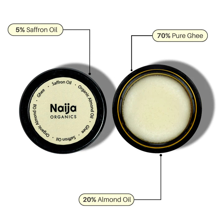 Lip Balm | Ghee &amp; Saffron -70% Ghee Rich- No Preservative , Cruelty free, Petro Chemical Free – Naija Organics– 10gm