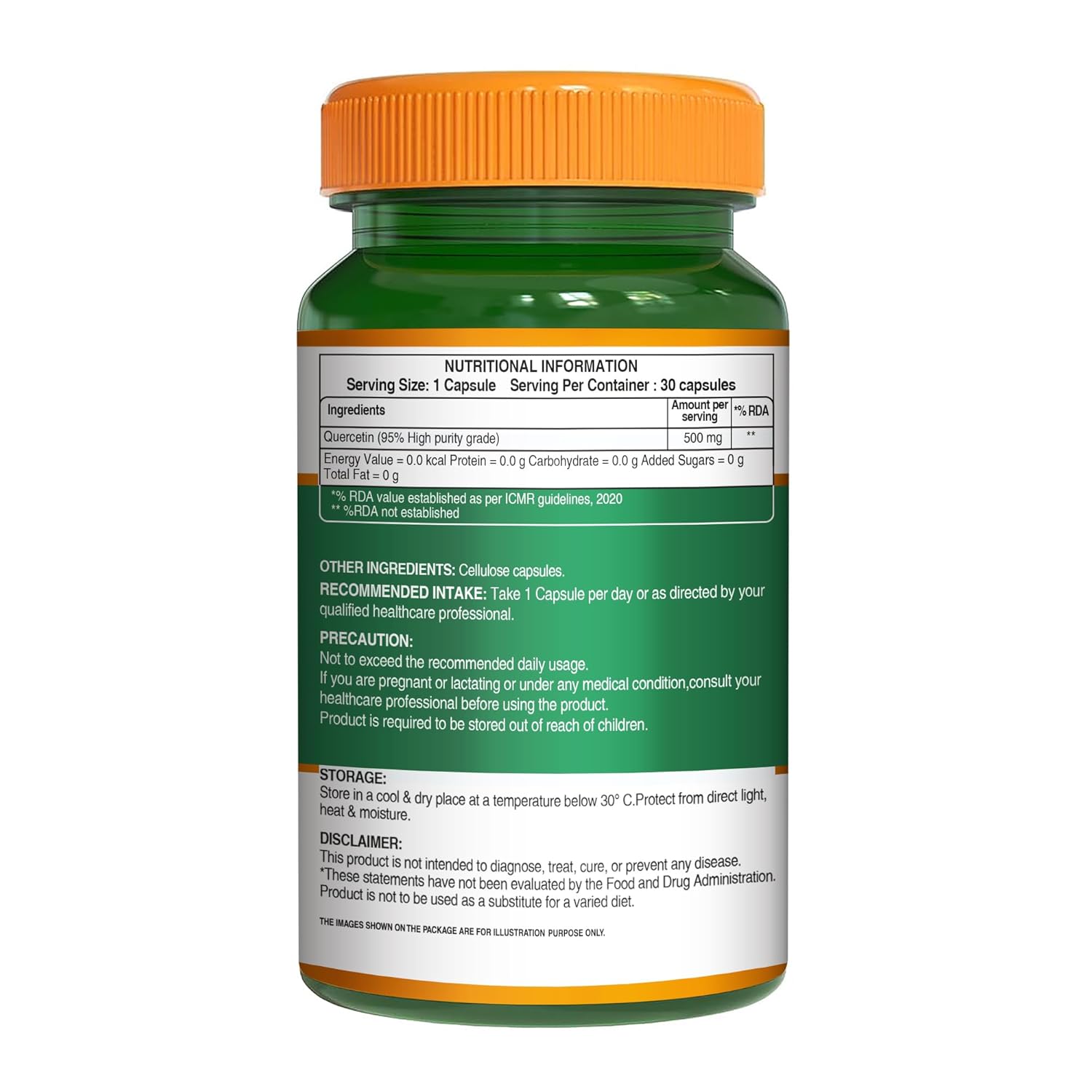 Quercetin | High Purity Extract – Supports Immune &amp; Antioxidant Health – Vegan, Non GMO, No Artificial Additives Pure Nutrition – 500mg – 30 Veg Capsules