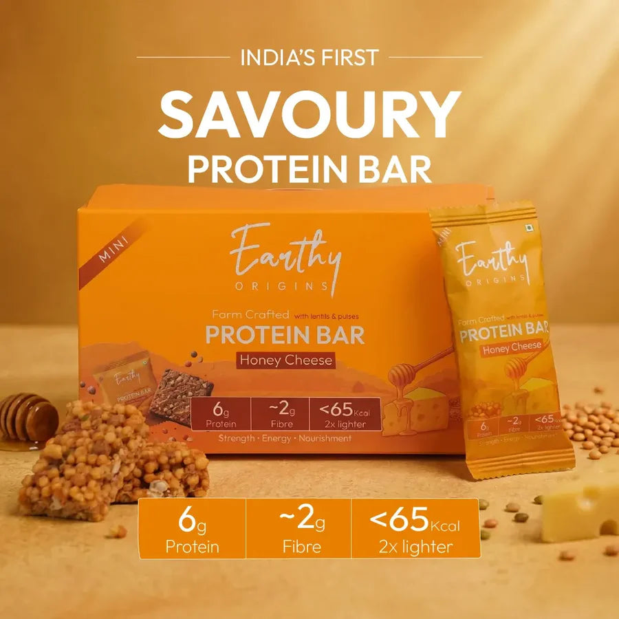 Bar |Plant Protein Bar with Lentils (Honey Cheese) – 6g Protein – Gluten Free, No Added Sugar, No Added Preservatives, No Artificial flavours, No Palm Oil– Earthy Origins  – 15gm