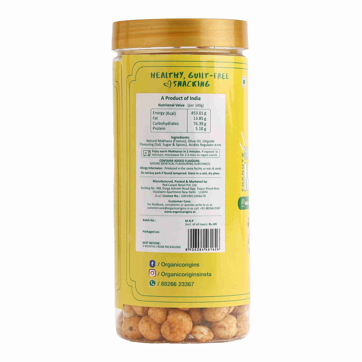 Makhana Chipotle - Gluten Free, High Protein, High Fibre &amp;amp; Low Calorie – Organic Origins - 80gm
