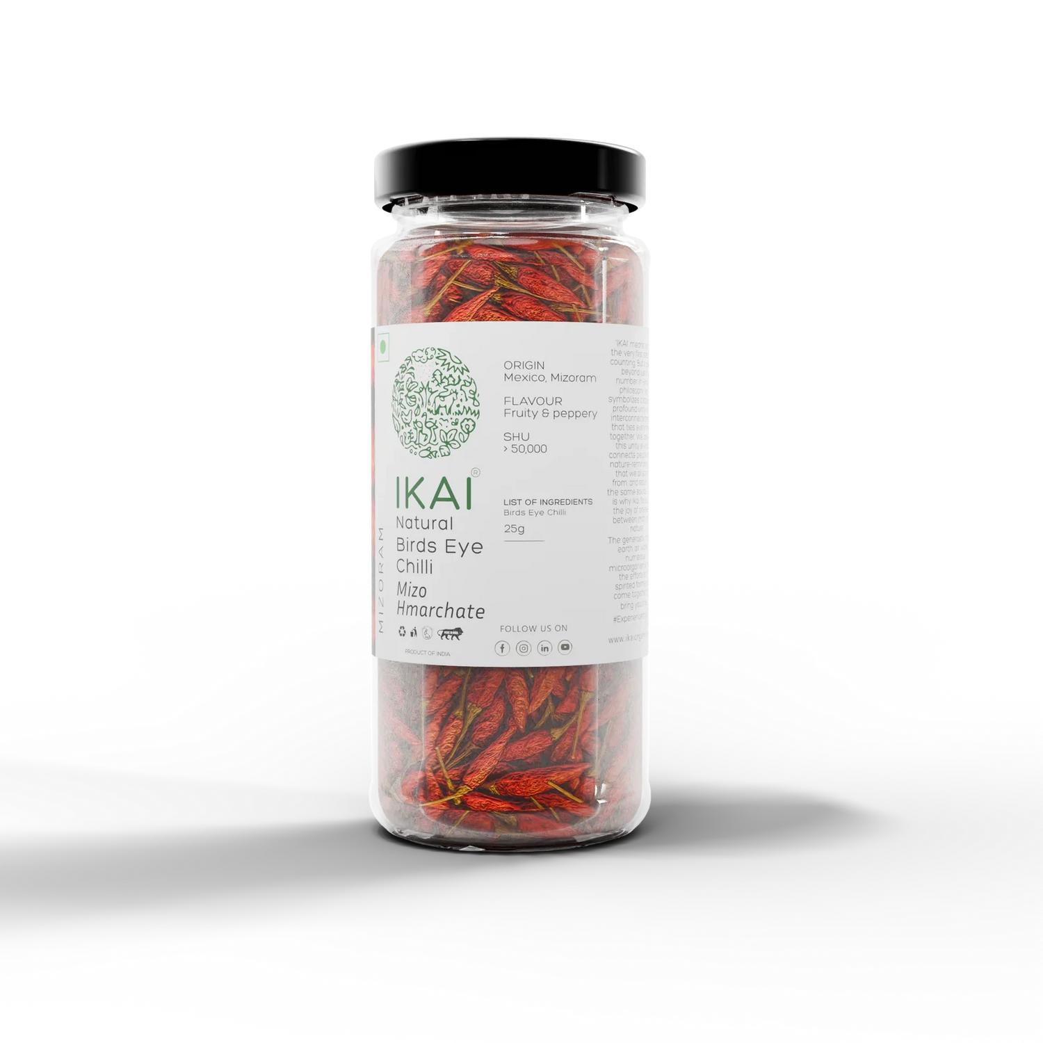 King Chilli | Natural Bird’s Eye Chilli -Mizo Hmarchate -Regional Speciality-Mizoram , Exotic - No Preservatives- Ikai Organic – 25gm