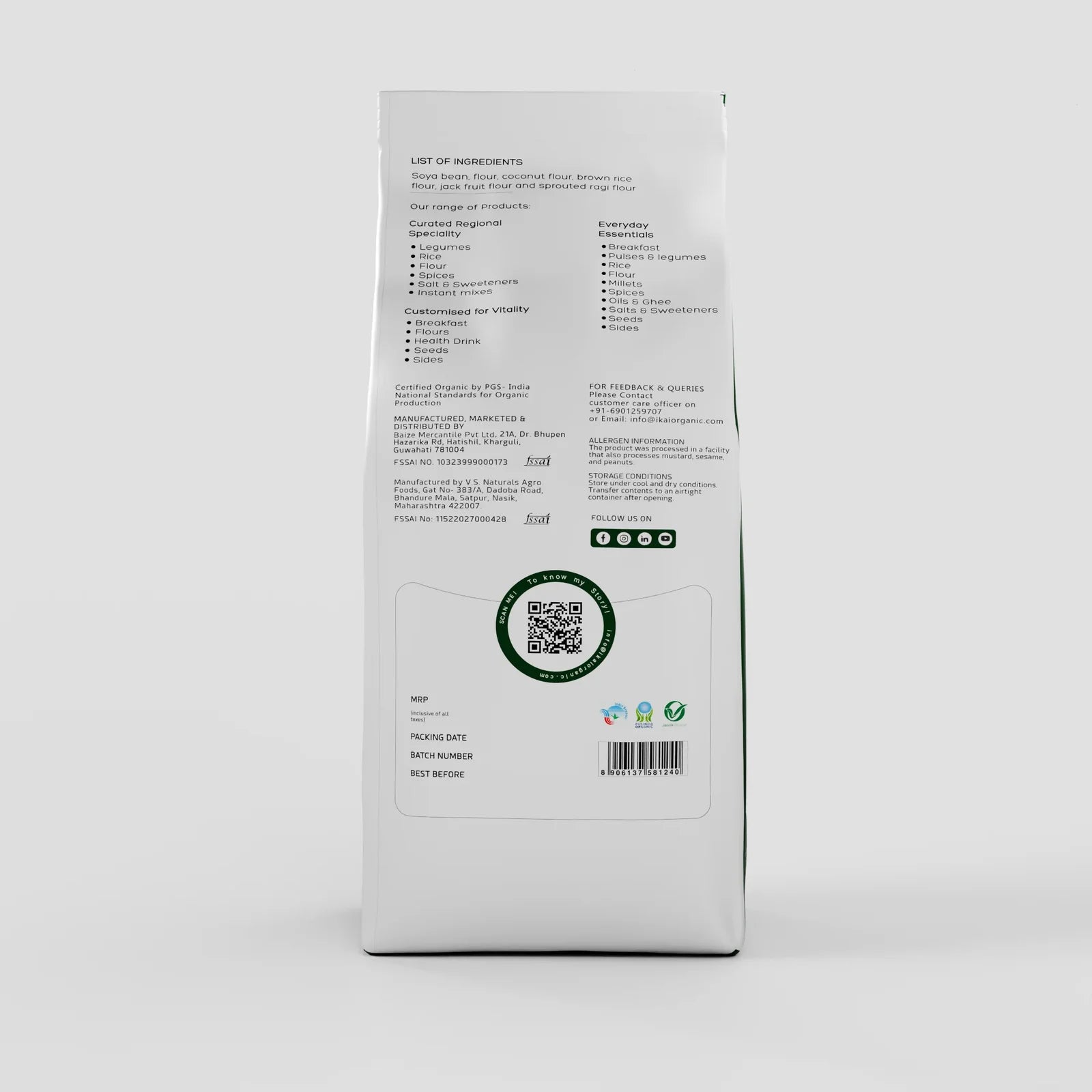 Flour | Organic Gluten Free Atta - Naturally Gluten Free ,Flour Mix - Customised for Vitality -No Preservatives- Ikai Organic – 500gm