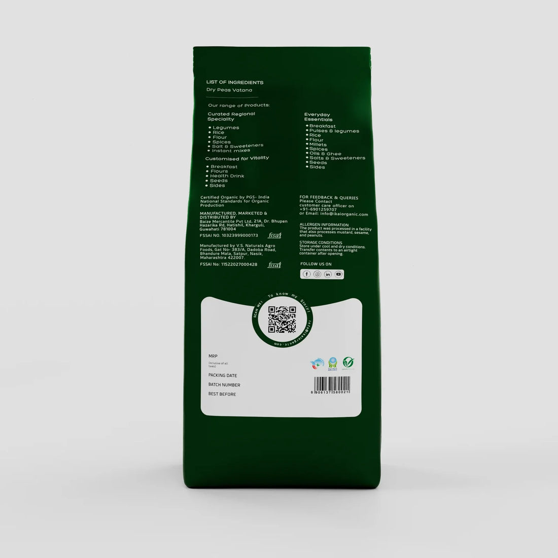 Peas | Dry White Peas -  Natural Protein Foods - Gluten Free Indian Foods-Support Heart Health -No Preservatives- Ikai Organic – 500gm