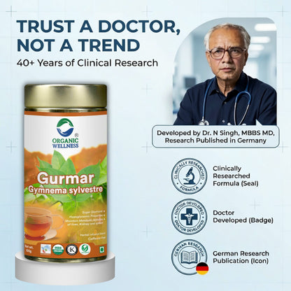 Tea | Gurmar Gymnema Sylvestre Tea - USDA Organic – Caffeine Free, Tin Pack - Organic Wellness –  100gm