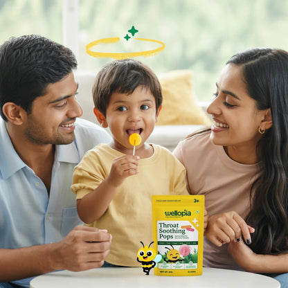 Candy |Throat Soothing Pops (Ages 3+) -No Artificial Preservatives - No Artificial Colors- No Refined Sugar - Wellopia - 10 Wrapped Pops -60 gm
