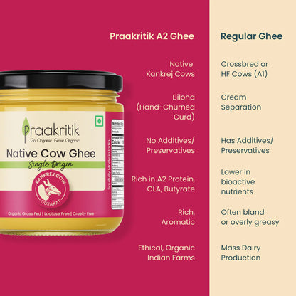 Ghee | Native Kankrej Cow Ghee (Single Origin) - Kankrej Cow (Gujarat) - Organic Grass Fed, Lactose Free, Cruelty Free - Praakritik - 500ml