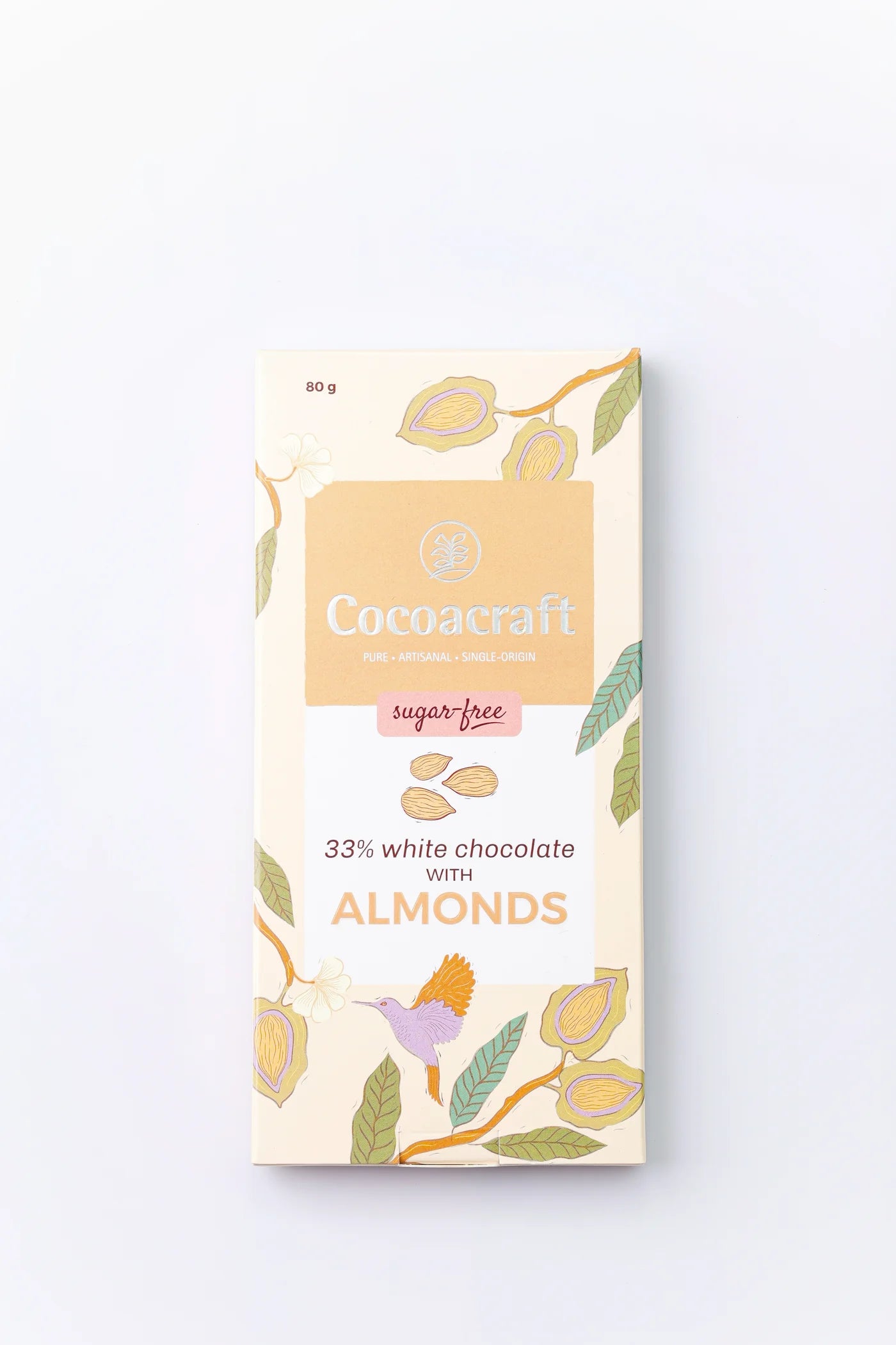 White Chocolate | 33% Cacao (With Almond) - Pure - Artisanal - Single Origin - Sugar Free, No Preservatives, No Artificial Flavoring &amp;amp; No Hydrogenated Oils – Cocoacraft – 80gm