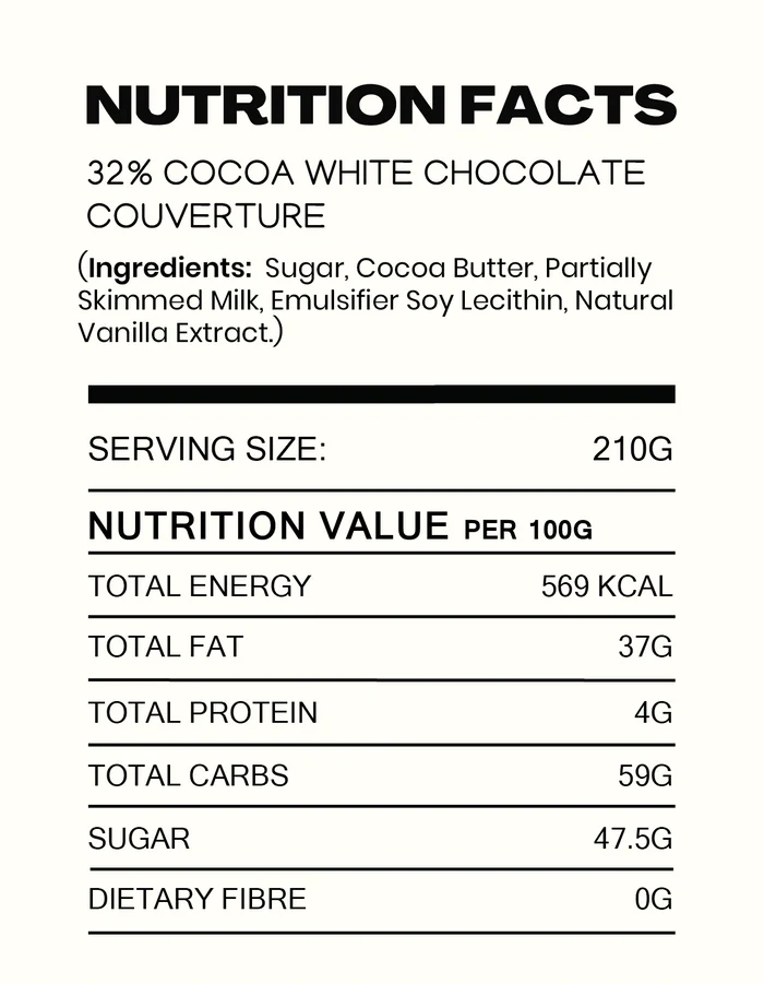 Chocolate | 33% Cocoa White Chocolate Creamy Couverture- Made in Kerala from Single - Origin Cocoa – Vegan -No Vegetable Oil, No Artificial Flavours- Cocoacraft – 210gm