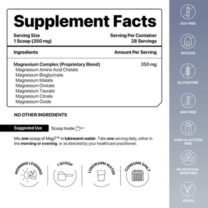 Mag7 Powder | Seven Complex Magnesium – Proprietary Blend – Unflavoured – Supports Relaxation, Recovery And Blood Pressure Regulation - Vegan, Gluten Free, Soy Free, Egg Free &amp; Non GMO - Decode Age – 28 servings – 10gm