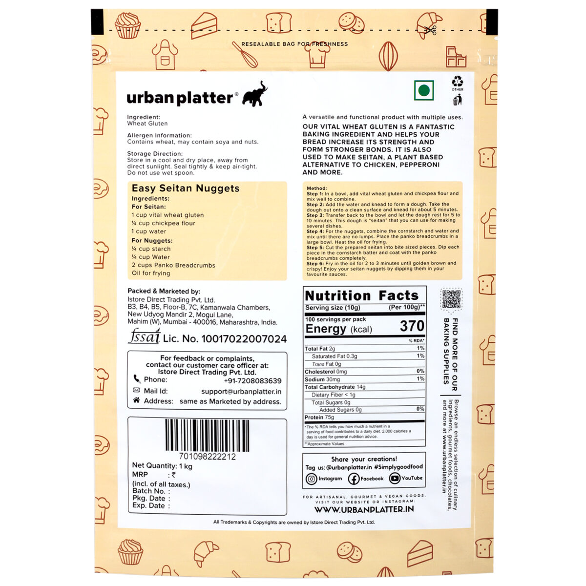 Vital Wheat Gluten – Vegan - Urban Platter – 1000gm