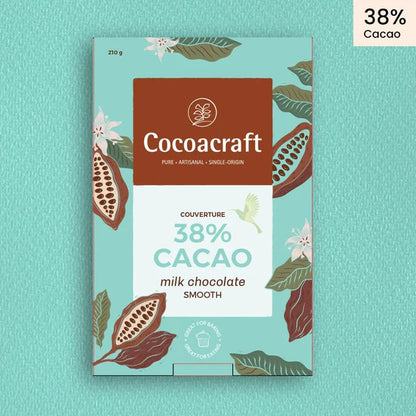 Milk Chocolate | 38% Milk Chocolate Couverture - Gluten Free, High Protein, Lactose Free &amp; Nut Free - Cocoacraft - 210gm
