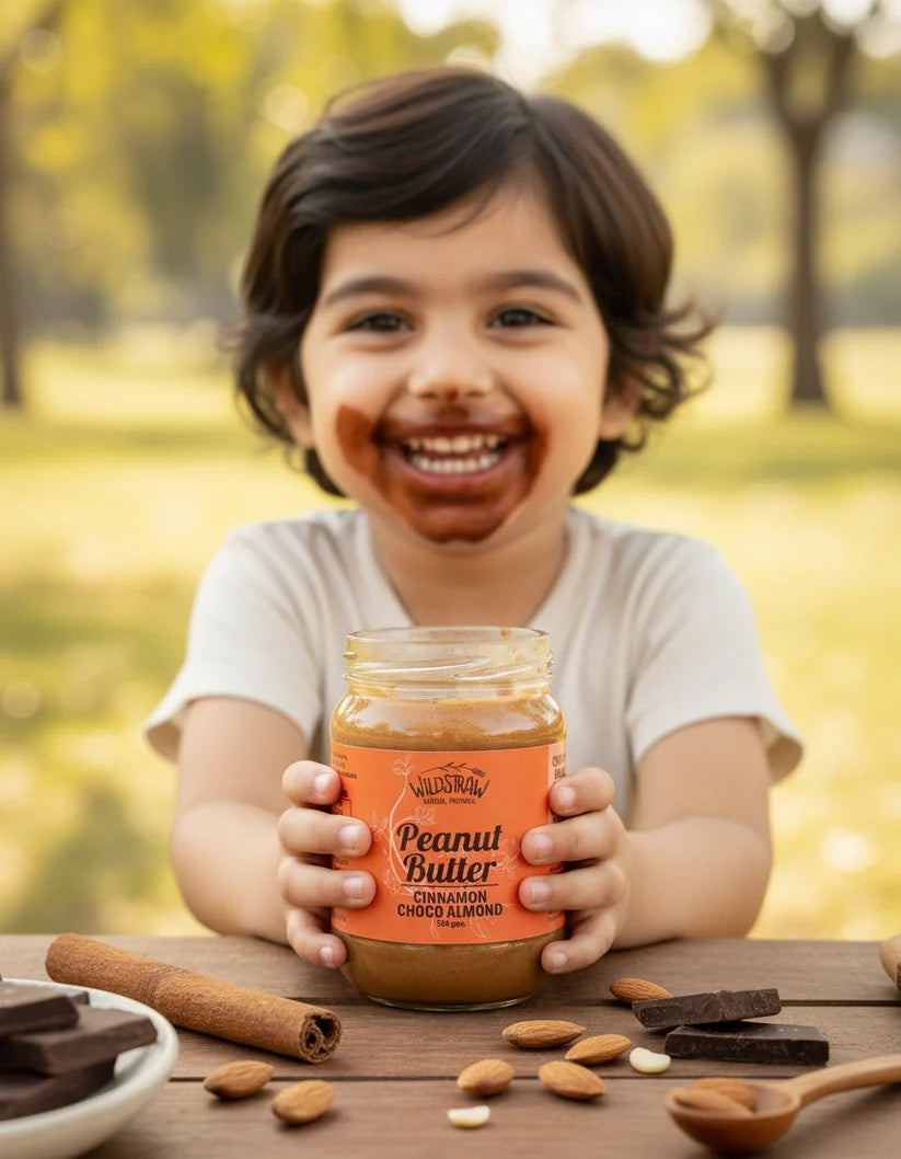 Peanut Butter | Cinnamon Choco Almond Peanut Butter -Made with 99.5% Dark chocolate - No Preservativess– Wildstraw – 300gm