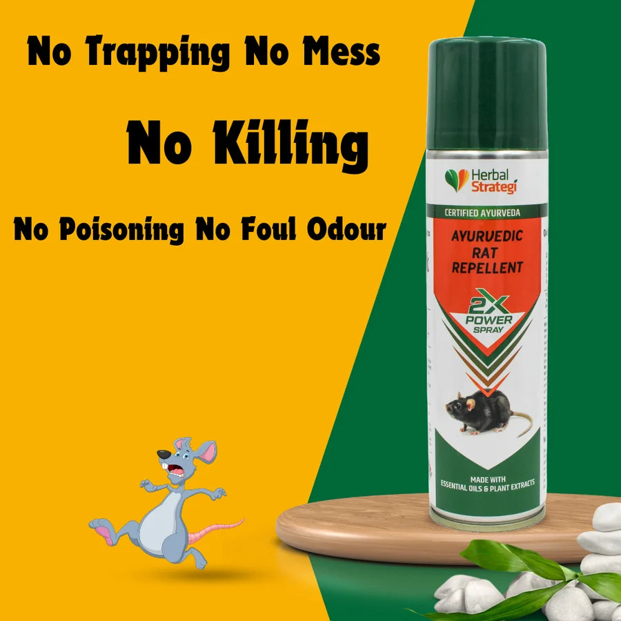 Repellent | Ayurvedic Rat Repellent (2X Power Spray)-Made With Essential Oils &amp; Plant Extracts -100% Herbal Actives - Certified Ayurveda (AYUSH) - Non-Toxic &amp; Eco friendly - No Side Effects , NO CFC - Herbal Strategi - 200ml