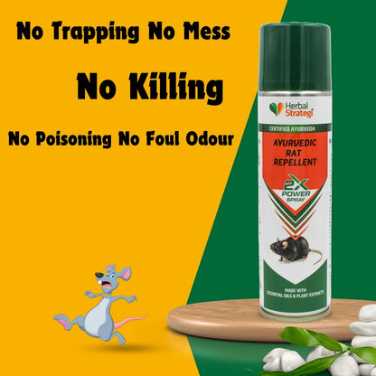 Repellent | Ayurvedic Rat Repellent (2X Power Spray)-Made With Essential Oils &amp; Plant Extracts -100% Herbal Actives - Certified Ayurveda (AYUSH) - Non-Toxic &amp; Eco friendly - No Side Effects , NO CFC - Herbal Strategi - 200ml