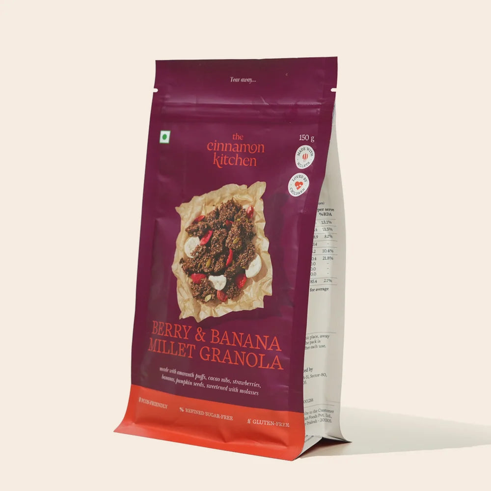 Berry &amp; Banana Millet Granola- Gluten Free, Refined Sugar Free &amp; PCOS Friendly – The Cinnamon Kitchen – 200gm