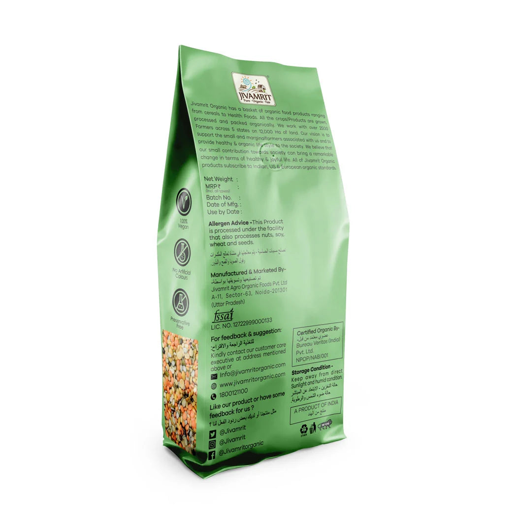 Dal | Organic Mix Dal  -100% Vegan, Unpolished, Gluten Free  - Non GMO, No Pesticides - Jivamrit – 500gm