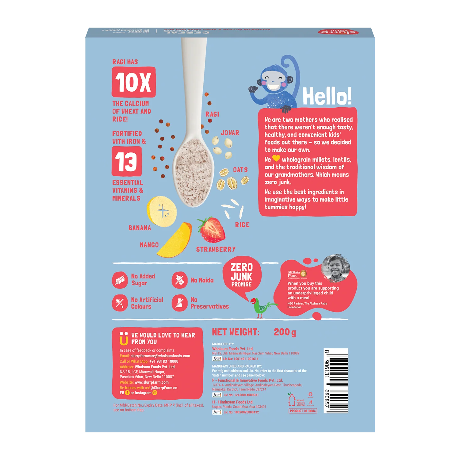 Cereal | Multigrain Millets and Mixed Fruit Cereal with Milk – No Added Refined Sugar, High In Protein, No Maida &amp;amp; No Salt – Slurrp Farm – 300gm (Copy)