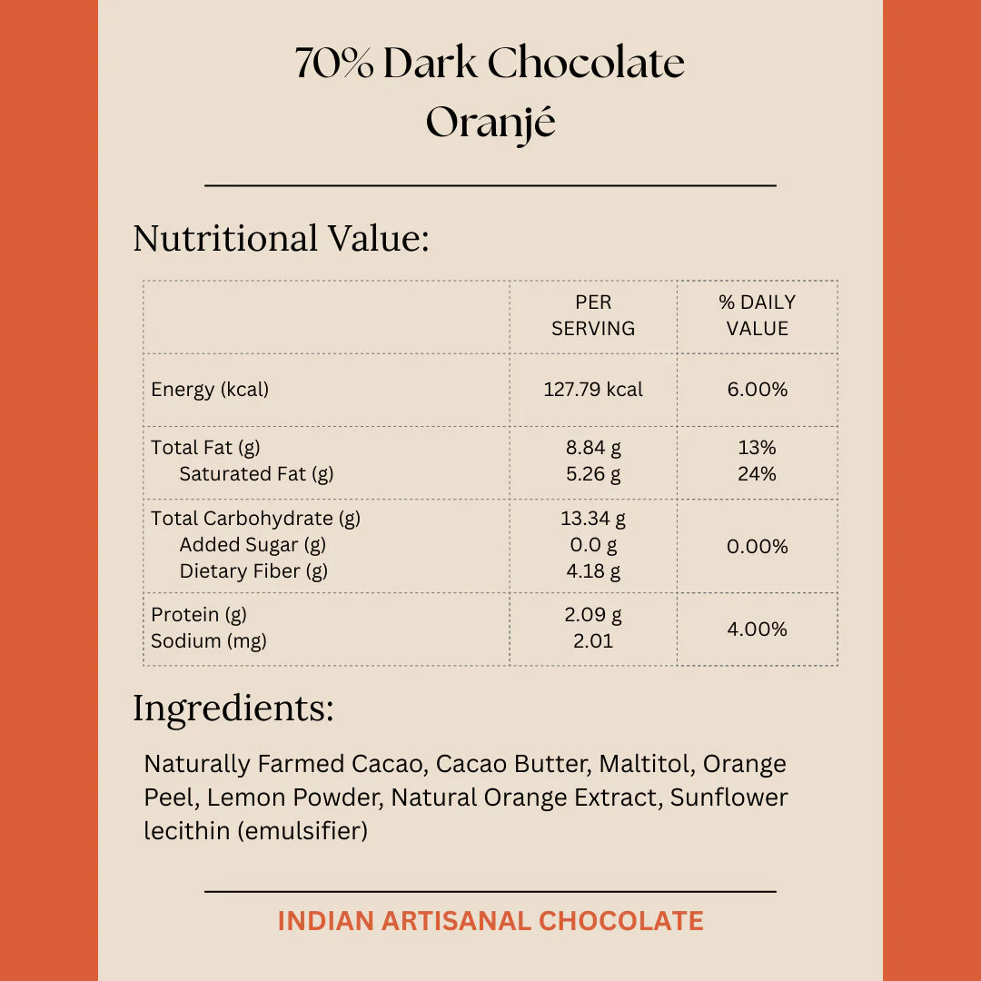 Dark Chocolate | 70% Dark Chocolate Oranjé – Vegan , Gluten Free, No Palm Oil  - Darkins – 50gm
