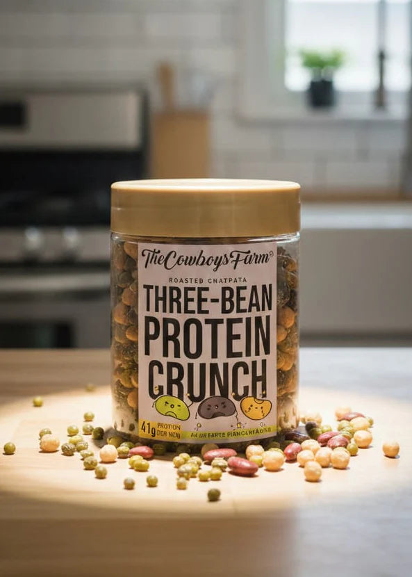 Protein Crunch | Roasted Chatpata Three - Bean Protein Crunch -  No Palm Oil &amp; No Added Preservatives - The Cow Boys Farm – 190gm