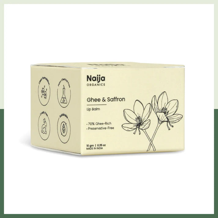 Lip Balm | Ghee &amp; Saffron -70% Ghee Rich- No Preservative , Cruelty free, Petro Chemical Free – Naija Organics– 10gm