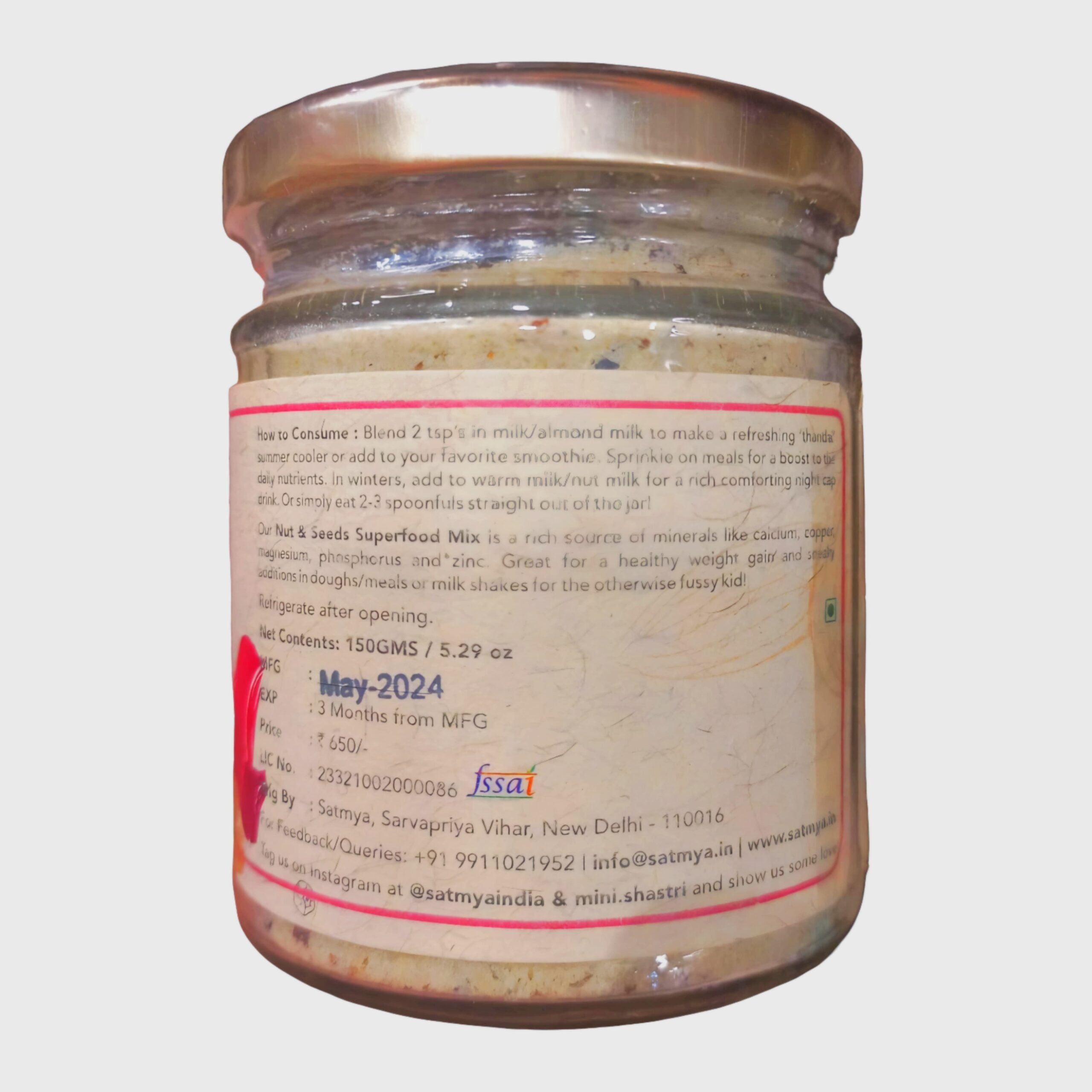 Nuts and Seeds Superfood Mix - Mildly Sweetened With Mishri - Satmya - 100gm